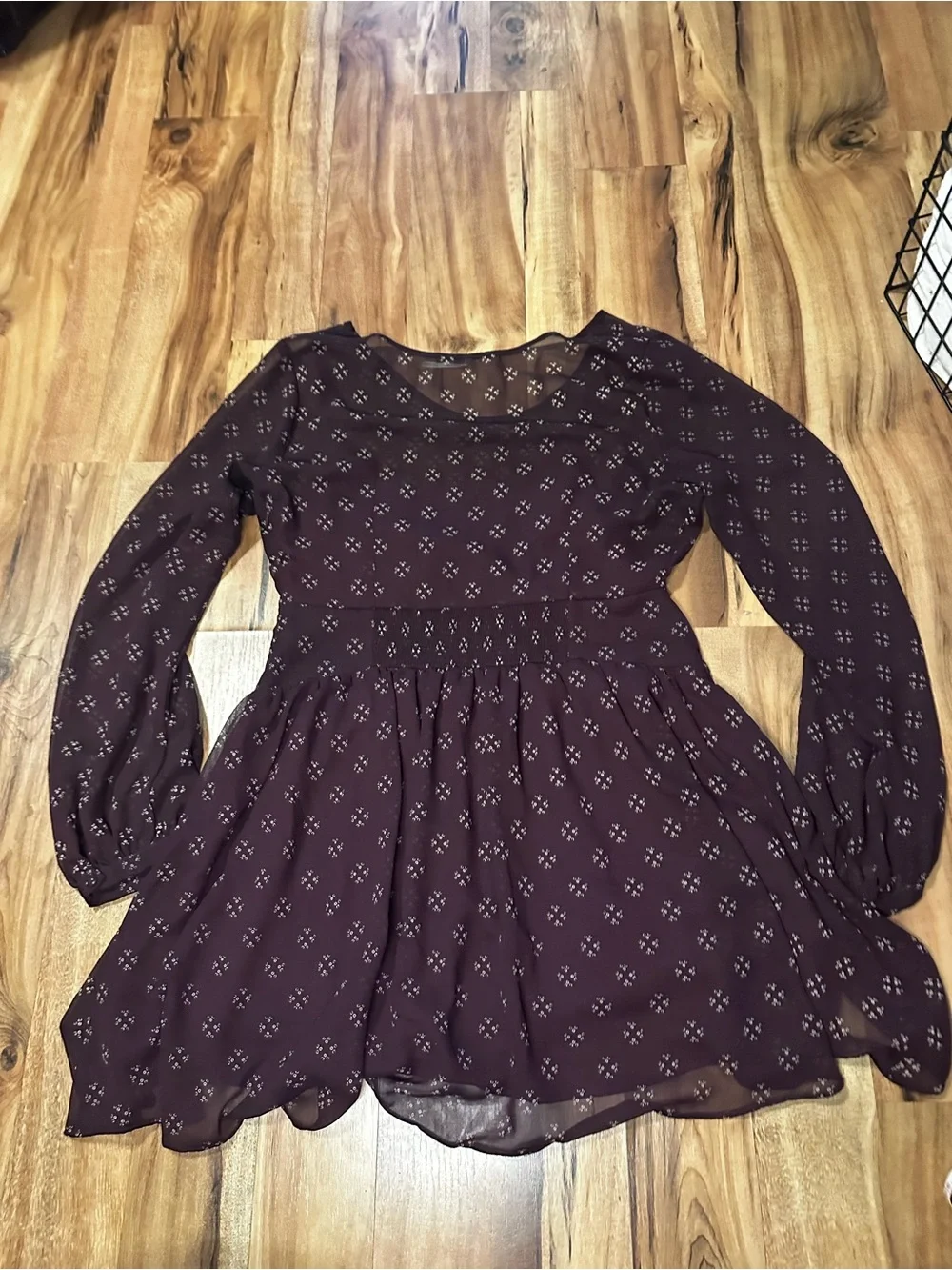 Free People Purple Floral Print Long Sleeve Mini Dress Women’s Medium Boho Sheer